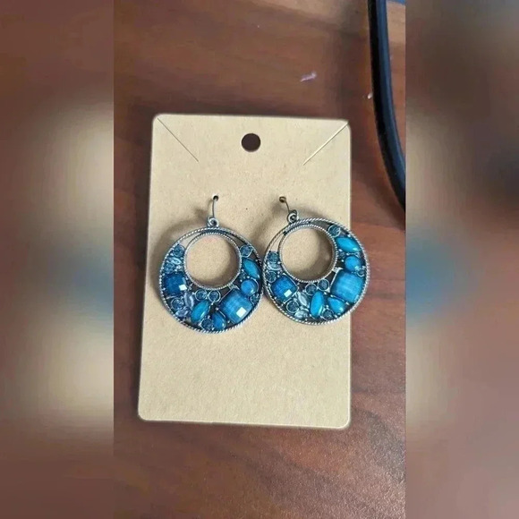 Women's Fishhook Blue Hoop Earrings (New) - Picture 1 of 2